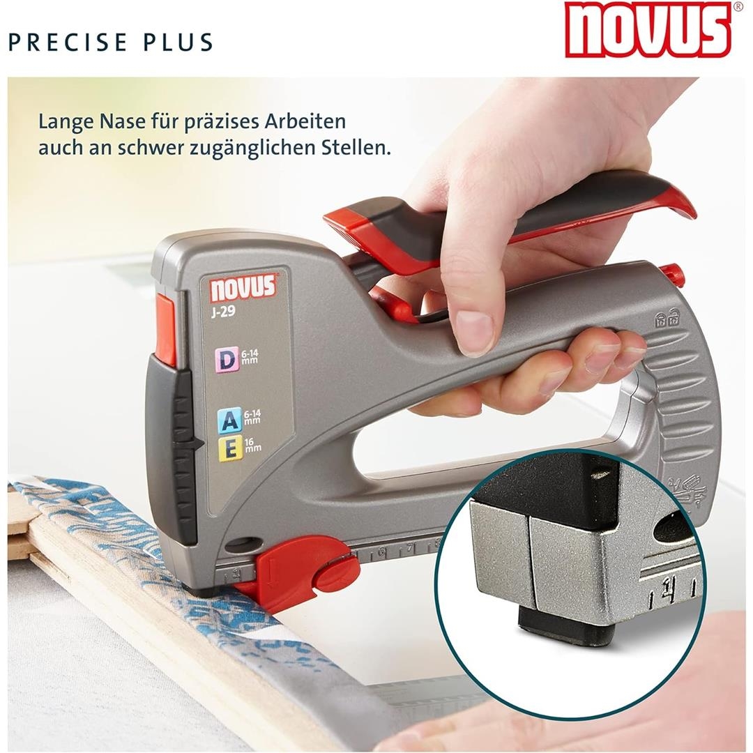 Novus Handtacker J-29, Profi-Tacker mit Metall-Gehäuse, Unterlademechanik, Distanzanschlag, Schlagkraftregulierung Beta Bezüge ZAP-Technix-Shop