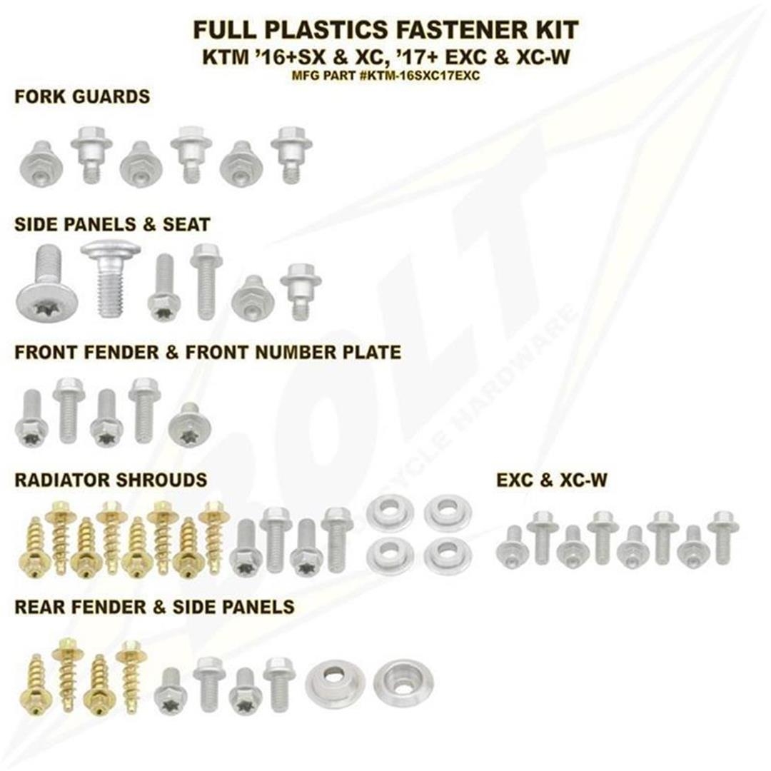 BOLT Schraubenkit für Plastikteile für KTM SX(F) 16-18 /  EXC(F) 17-19 Schraubenkits für Plastikteile ZAP-Technix-Shop